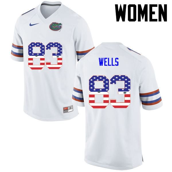 NCAA Florida Gators Rick Wells Women's #83 USA Flag Fashion Nike White Stitched Authentic College Football Jersey QHH2064IE